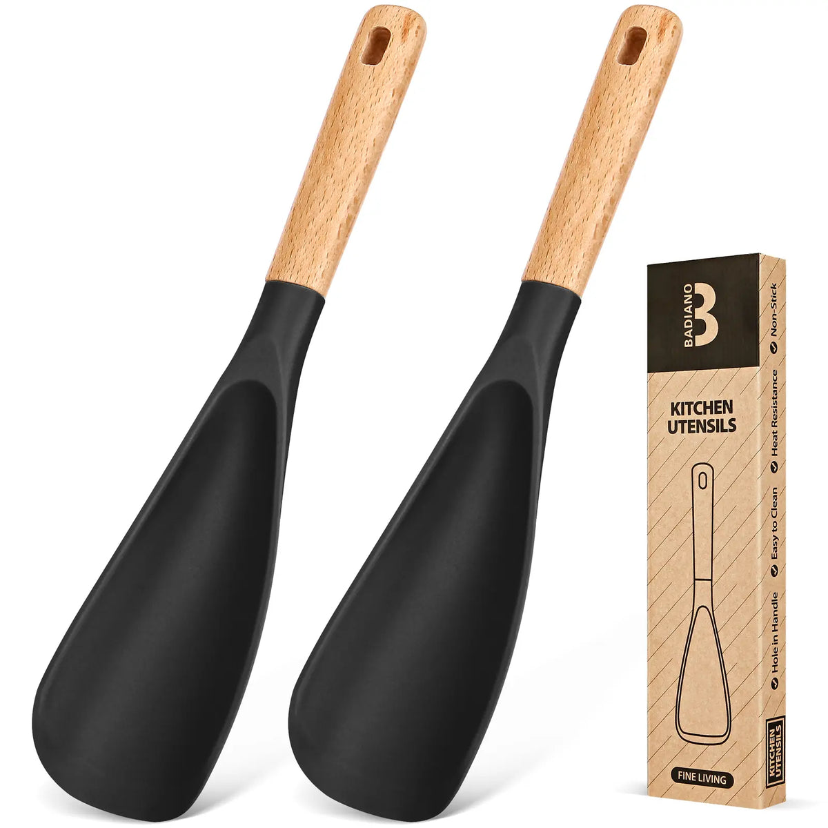 Cooking Spoon for Nonstick Cookwares, Great for Cooking and Serving Durable Bpa-Free Matte Silicone, Wood Handle Spoon for Mixing, Scoop, and Scrape