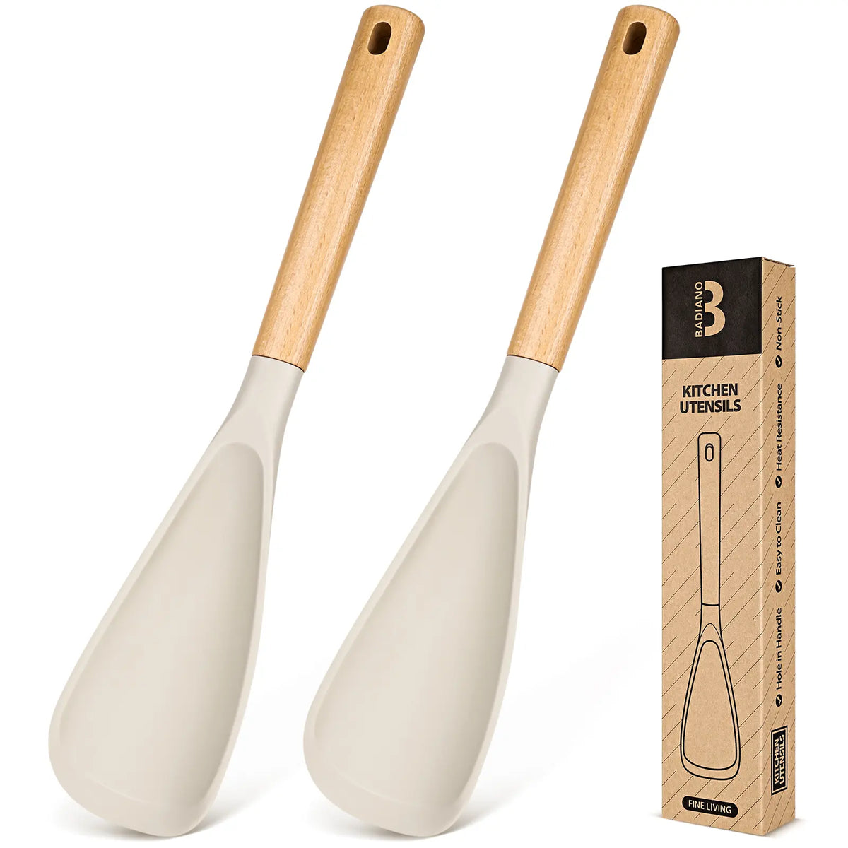 Cooking Spoon for Nonstick Cookwares, Great for Cooking and Serving Durable Bpa-Free Matte Silicone, Wood Handle Spoon for Mixing, Scoop, and Scrape