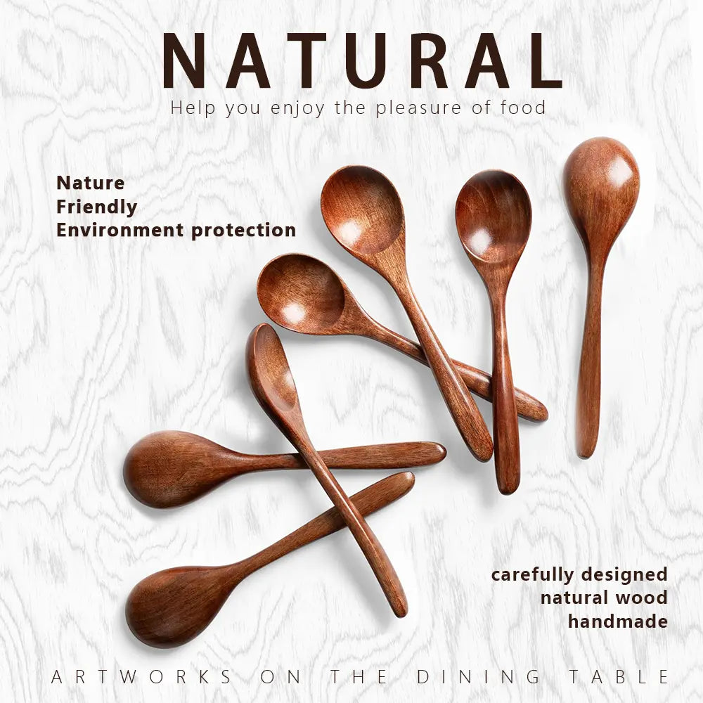 Natural Wooden Spoon Set of 4/6, Durable Eco-Friendly Long-Handled Cooking Spoons in Assorted Sizes for Cooking, Baking and Serving, Kitchen Utensils #GLOBAL PICKS