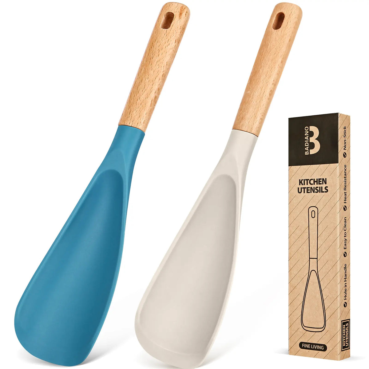 Cooking Spoon for Nonstick Cookwares, Great for Cooking and Serving Durable Bpa-Free Matte Silicone, Wood Handle Spoon for Mixing, Scoop, and Scrape