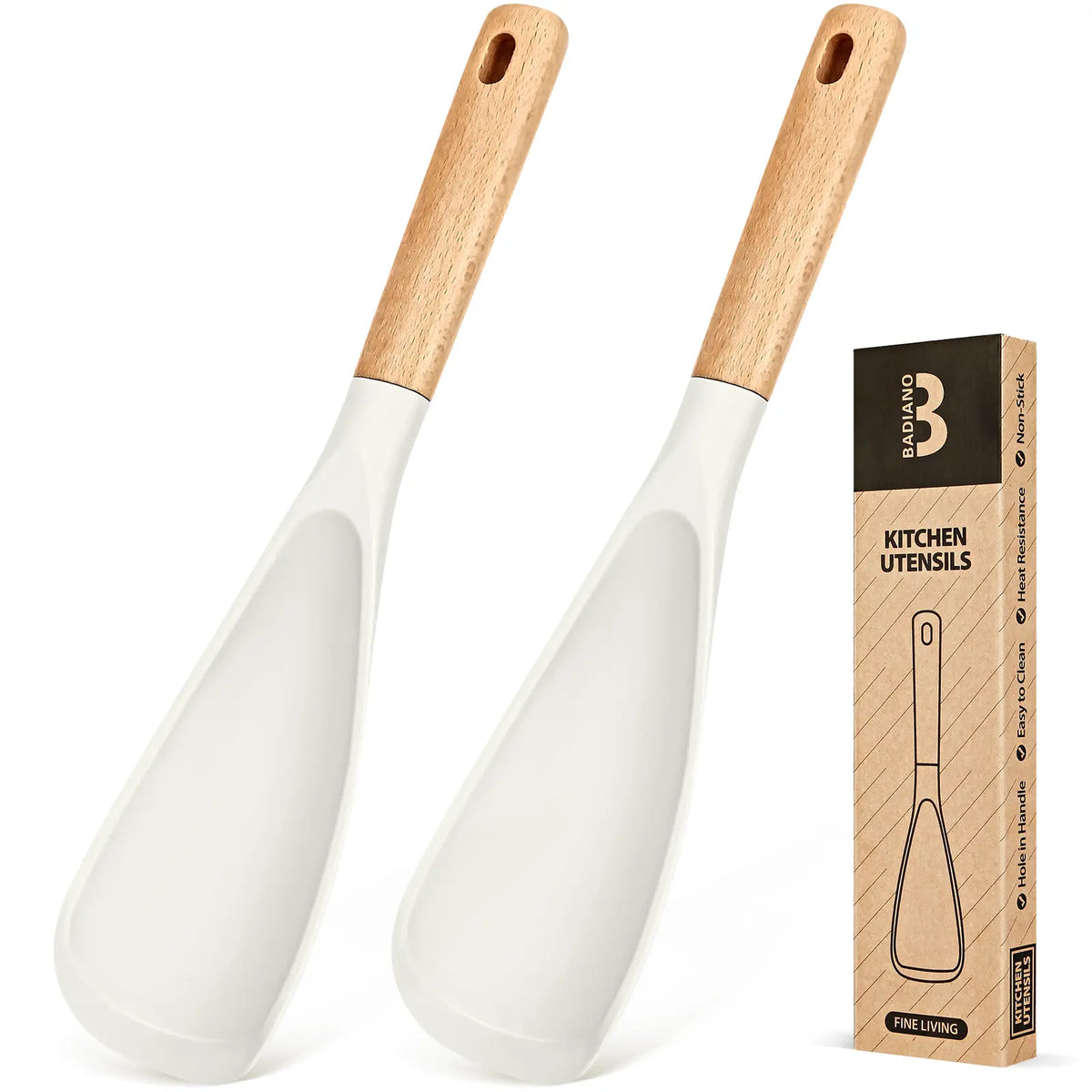 Cooking Spoon for Nonstick Cookwares, Great for Cooking and Serving Durable Bpa-Free Matte Silicone, Wood Handle Spoon for Mixing, Scoop, and Scrape