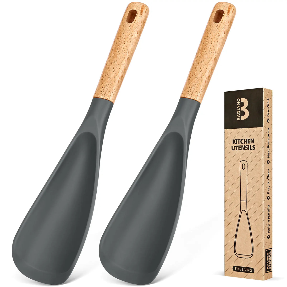 Cooking Spoon for Nonstick Cookwares, Great for Cooking and Serving Durable Bpa-Free Matte Silicone, Wood Handle Spoon for Mixing, Scoop, and Scrape