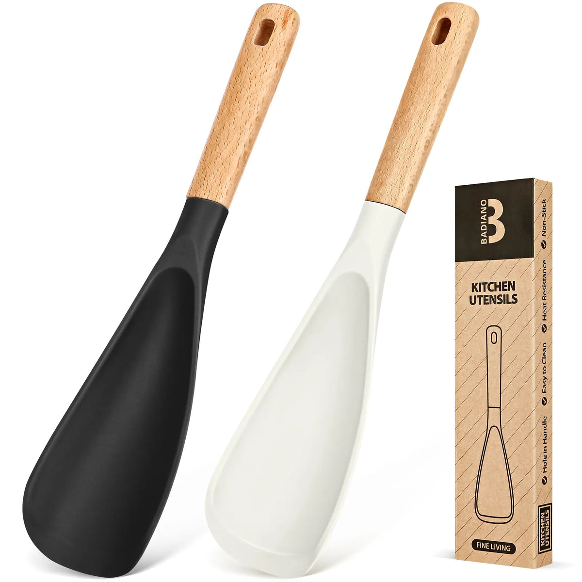Cooking Spoon for Nonstick Cookwares, Great for Cooking and Serving Durable Bpa-Free Matte Silicone, Wood Handle Spoon for Mixing, Scoop, and Scrape