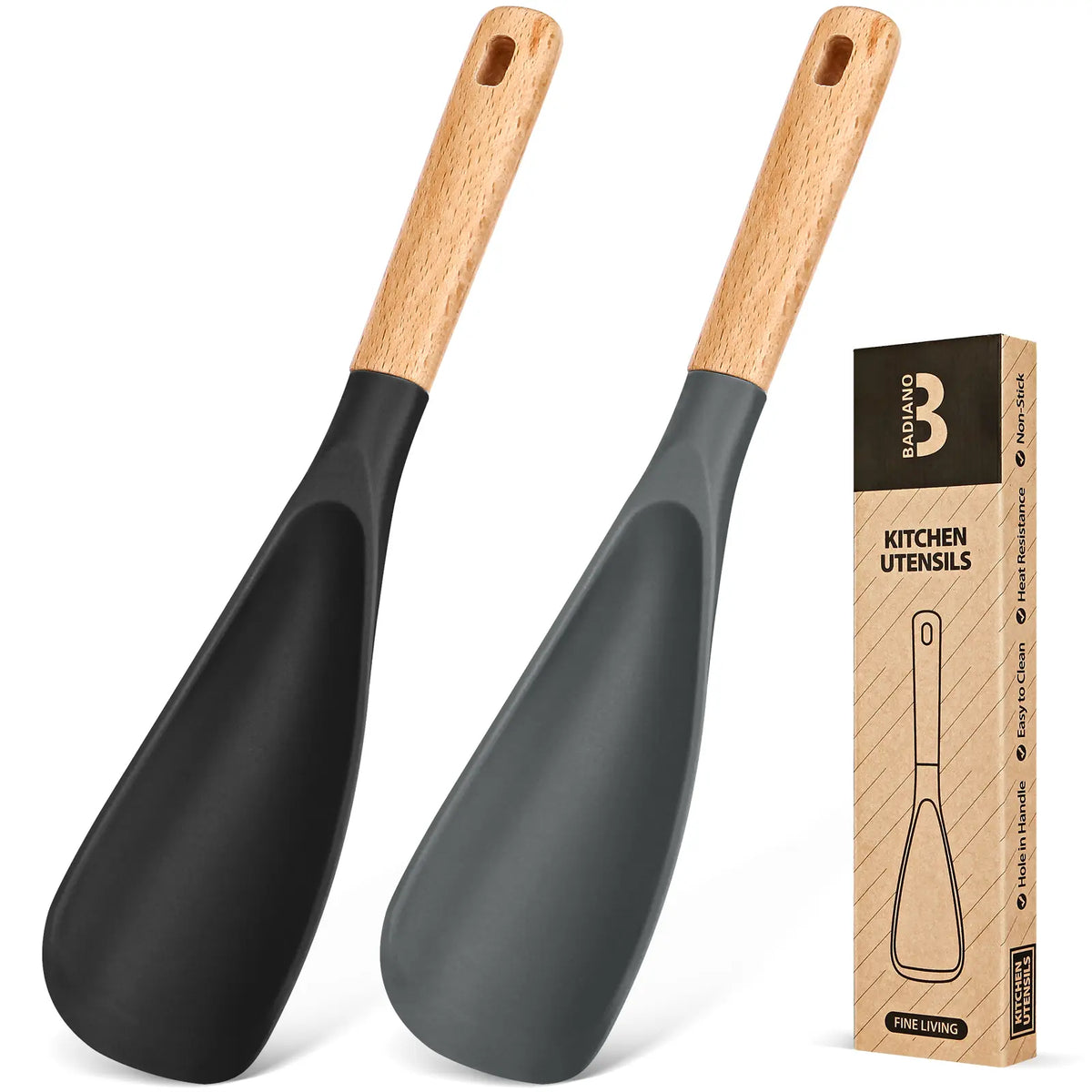 Cooking Spoon for Nonstick Cookwares, Great for Cooking and Serving Durable Bpa-Free Matte Silicone, Wood Handle Spoon for Mixing, Scoop, and Scrape
