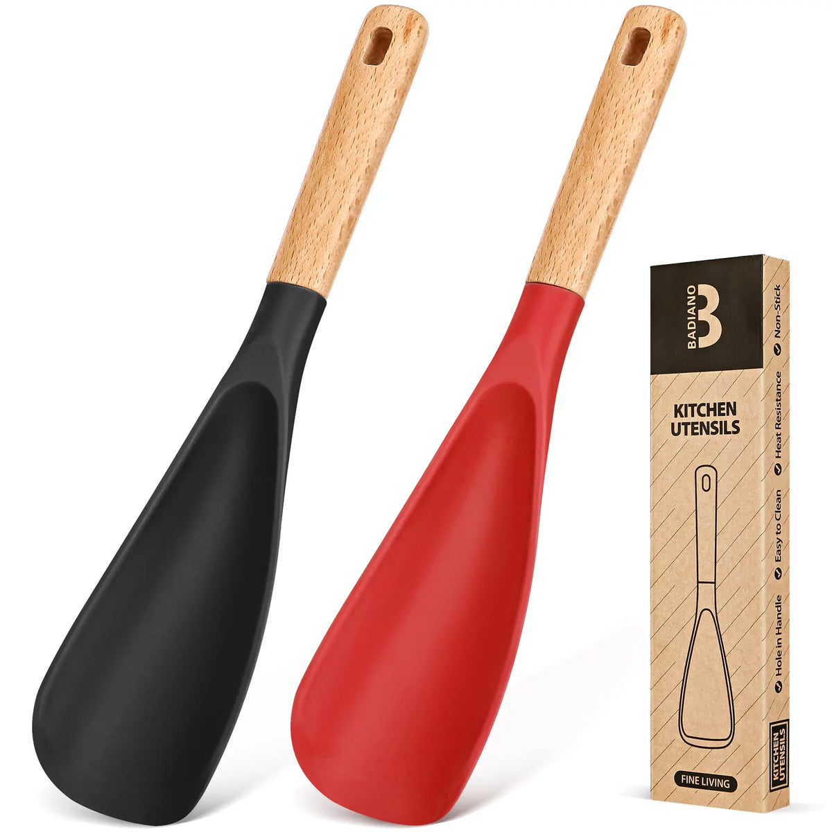Cooking Spoon for Nonstick Cookwares, Great for Cooking and Serving Durable Bpa-Free Matte Silicone, Wood Handle Spoon for Mixing, Scoop, and Scrape
