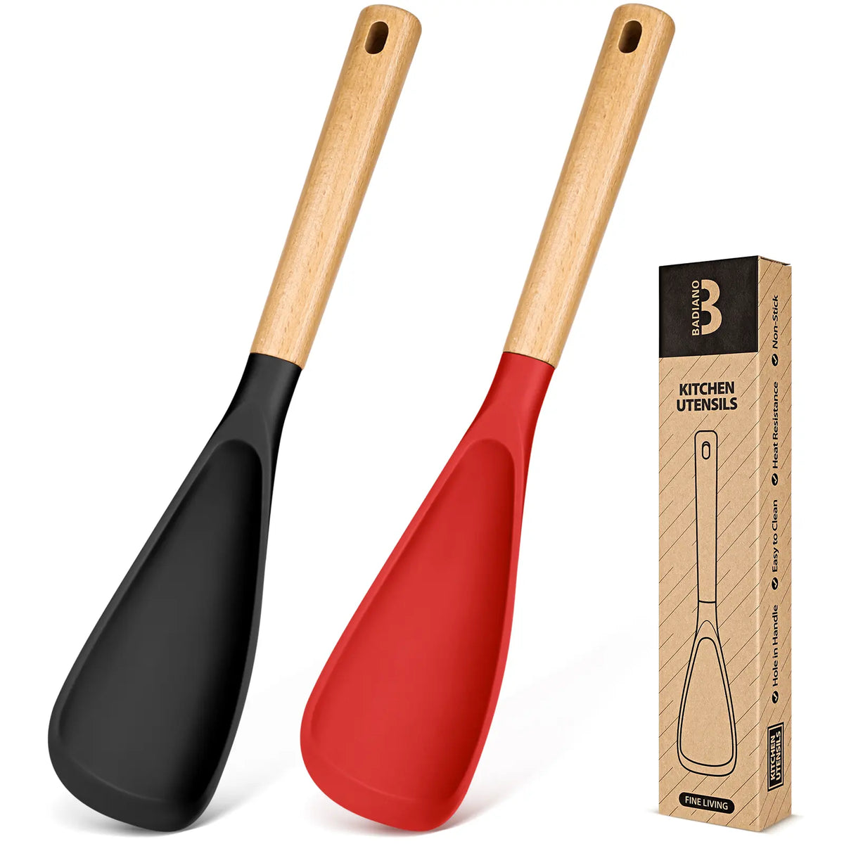 Cooking Spoon for Nonstick Cookwares, Great for Cooking and Serving Durable Bpa-Free Matte Silicone, Wood Handle Spoon for Mixing, Scoop, and Scrape